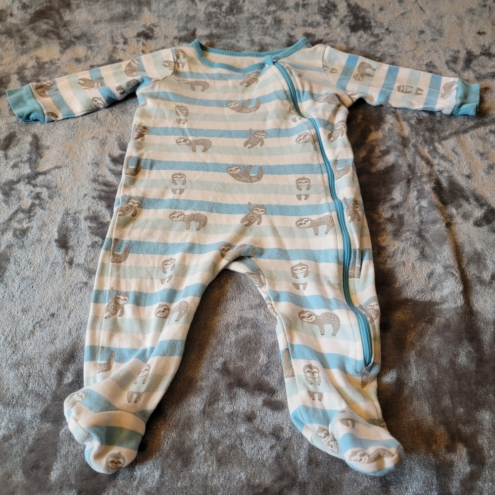Carter's Sloth Stripe Footed Sleeper Baby Blue White Good Zip Pajamas 835